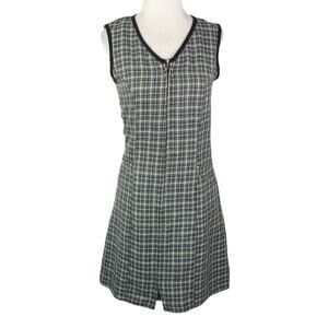 Vintage 90s Exact Change Green and Black Plaid Zip Front Mini Jumper Dress 5